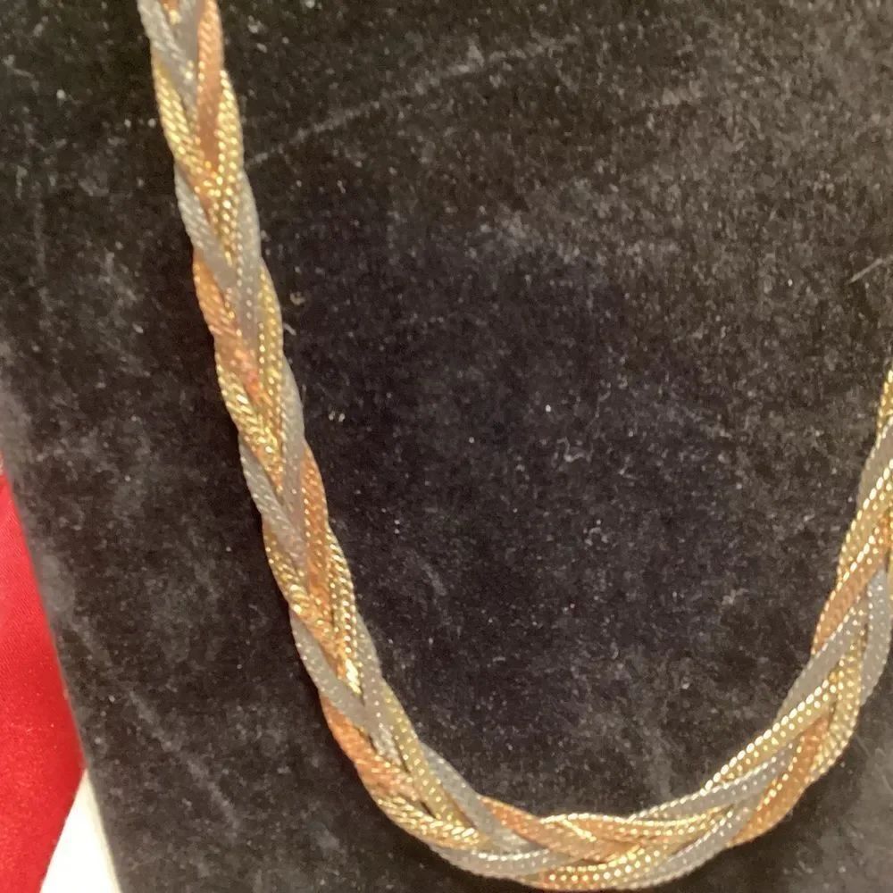 Tri-Color Braided Herringbone Chain Necklace - Goldtone, Silvertone, Rose tone
